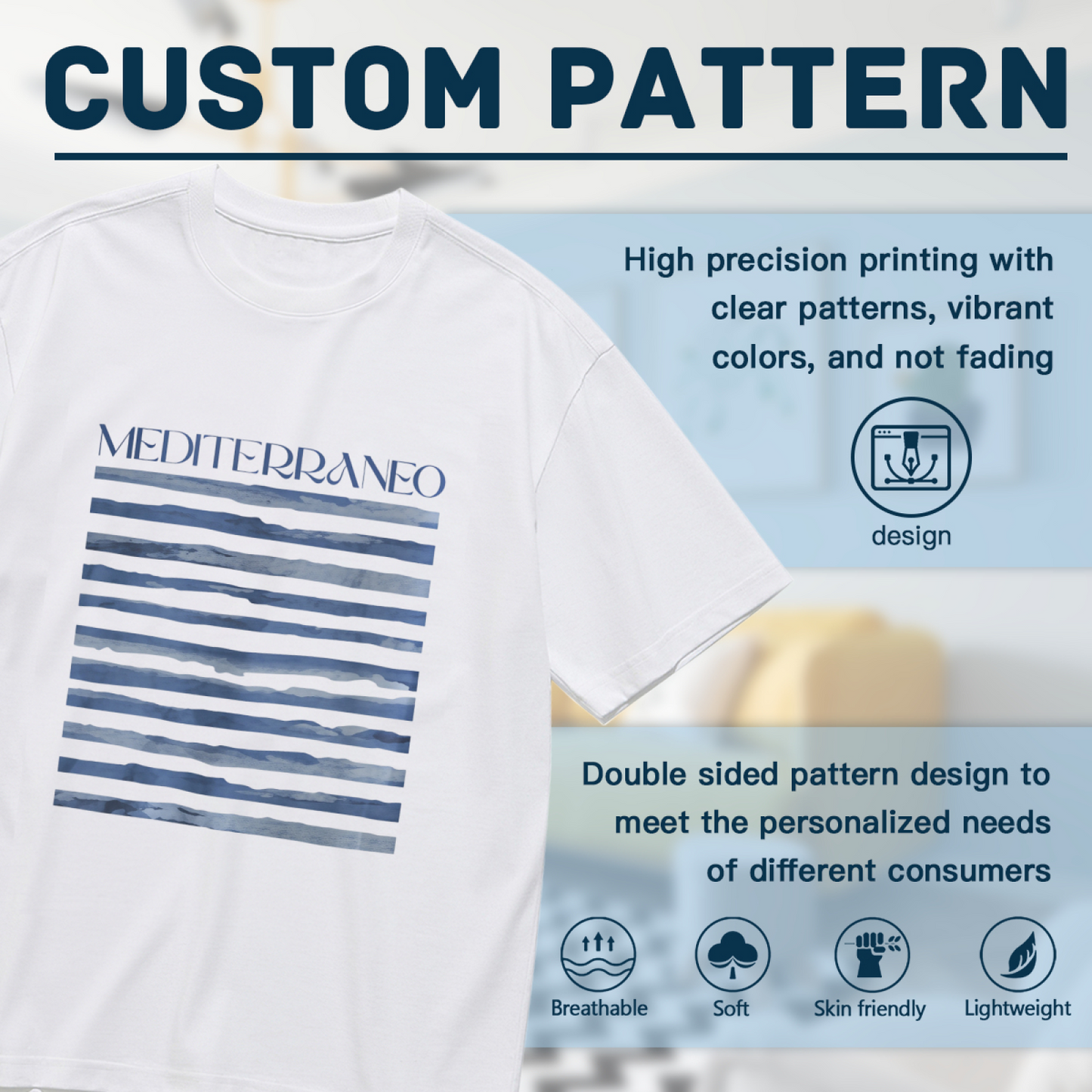 Minimal MEDITERRANEO Blue Watercolor Stripe Coastal Print Plus Size Women¡¯s T-Shirt