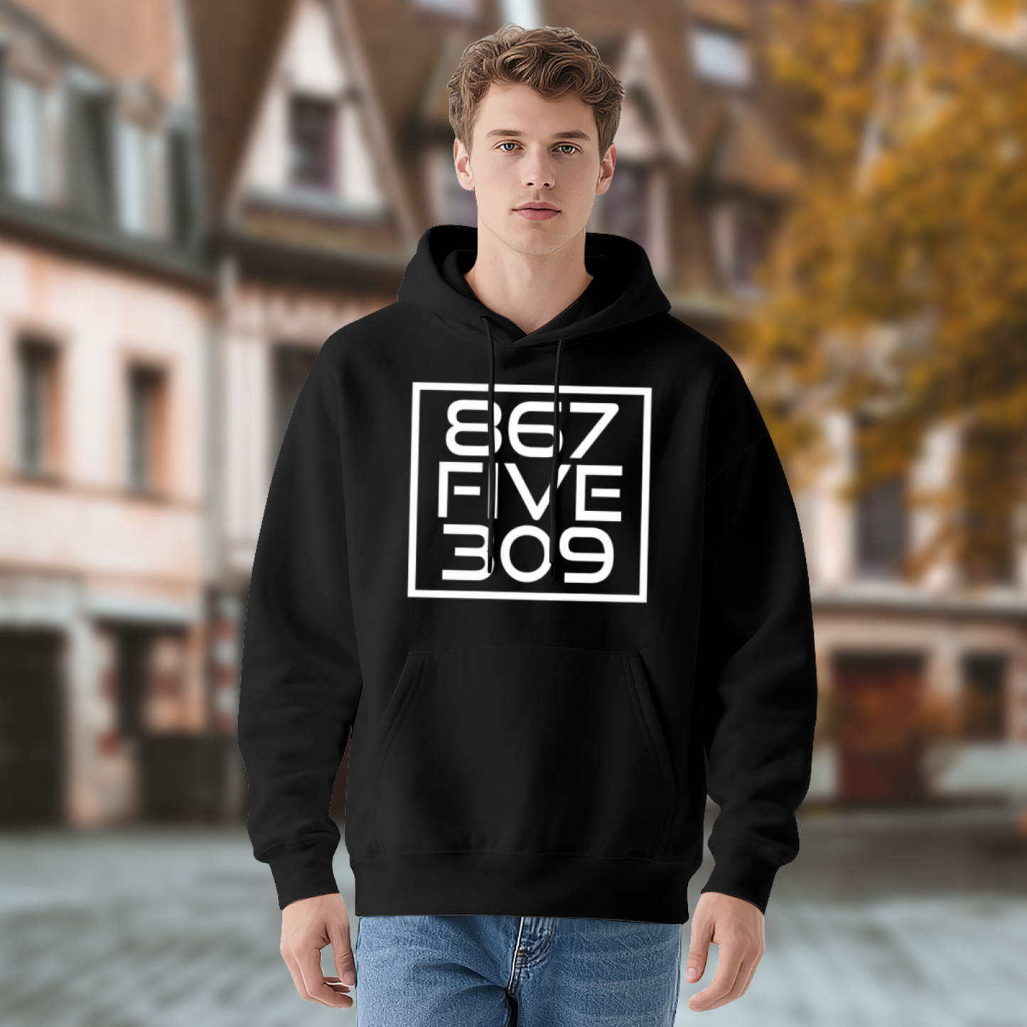 Classic 867 Five 309 Number Black Hoodie, Nostalgic Comfort Retro Hooded Sweatshirt