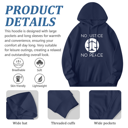 No Justice No Peace Balance Scale Navy Hoodie, Comfort Activist Casual Unisex