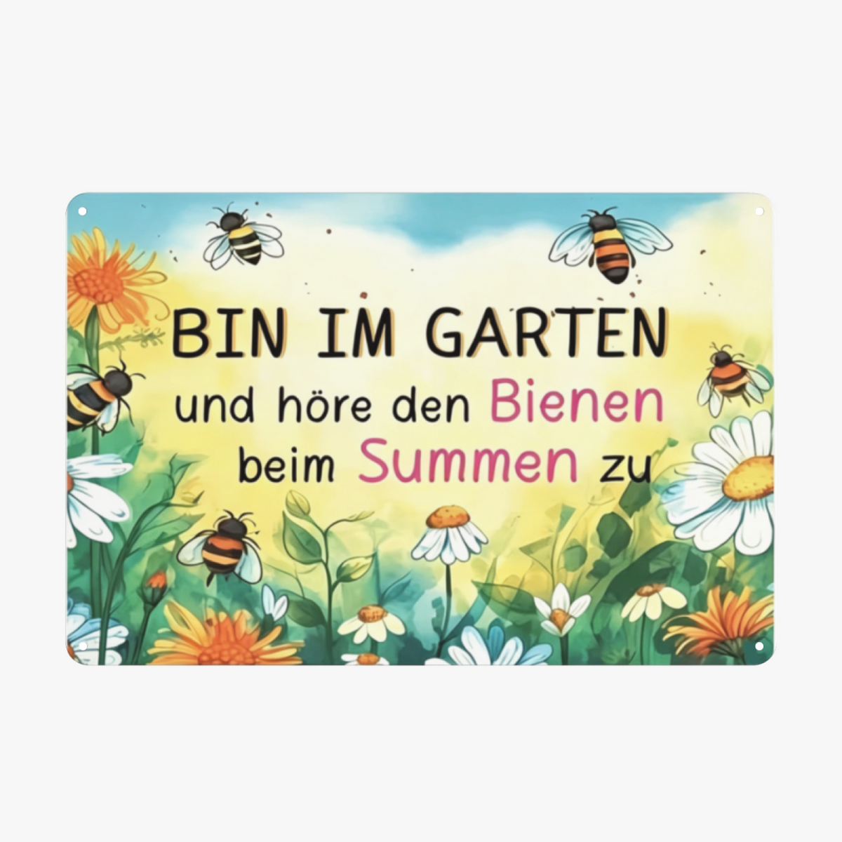Cute Bee Garden German Quote Wall Tin Art