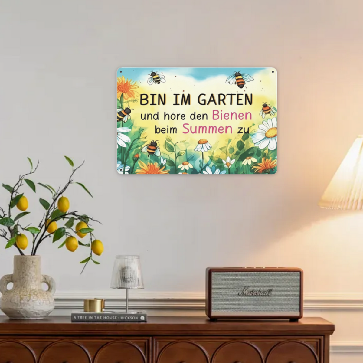 Cute Bee Garden German Quote Wall Tin Art