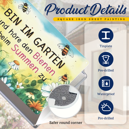 Cute Bee Garden German Quote Wall Tin Art