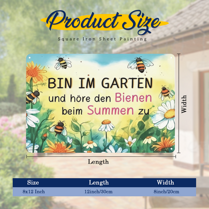 Cute Bee Garden German Quote Wall Tin Art