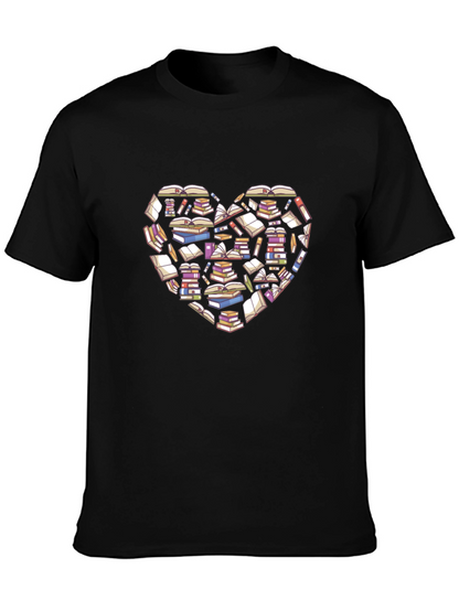 Book Lover Heart T-Shirt - Black Cotton