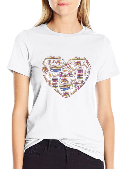 Book Lover Heart T-Shirt - Black Cotton