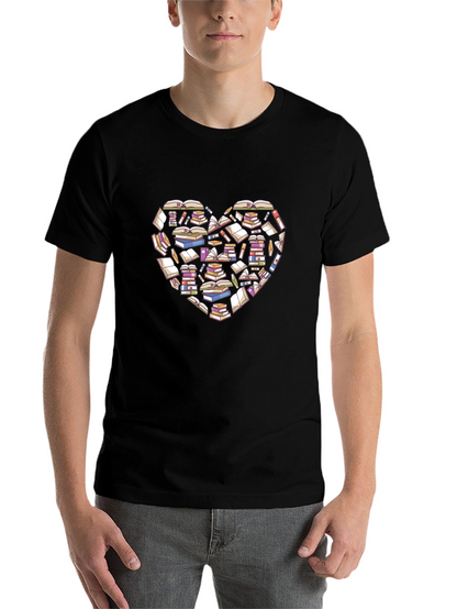 Book Lover Heart T-Shirt - Black Cotton