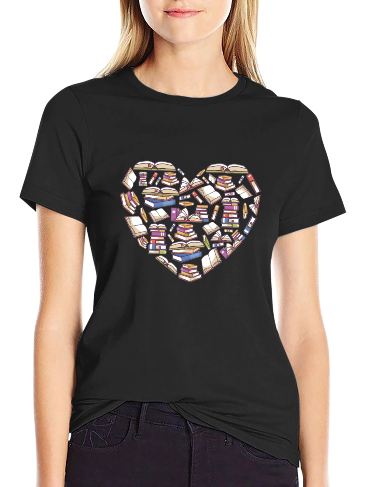 Book Lover Heart T-Shirt - Black Cotton