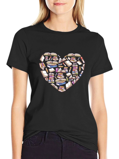 Book Lover Heart T-Shirt - Black Cotton