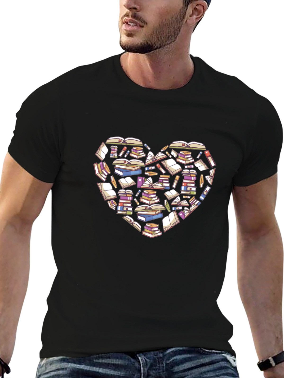 Book Lover Heart T-Shirt - Black Cotton