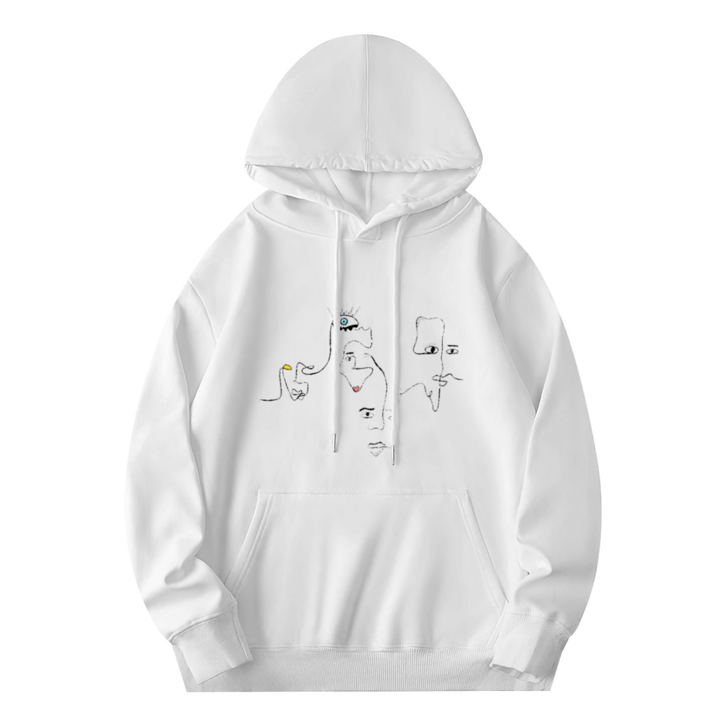 Minimal Abstract Line Art Face White Hoodie, Ultra Soft Comfort Art Daily Pullover