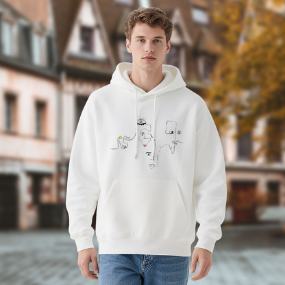 Minimal Abstract Line Art Face White Hoodie, Ultra Soft Comfort Art Daily Pullover