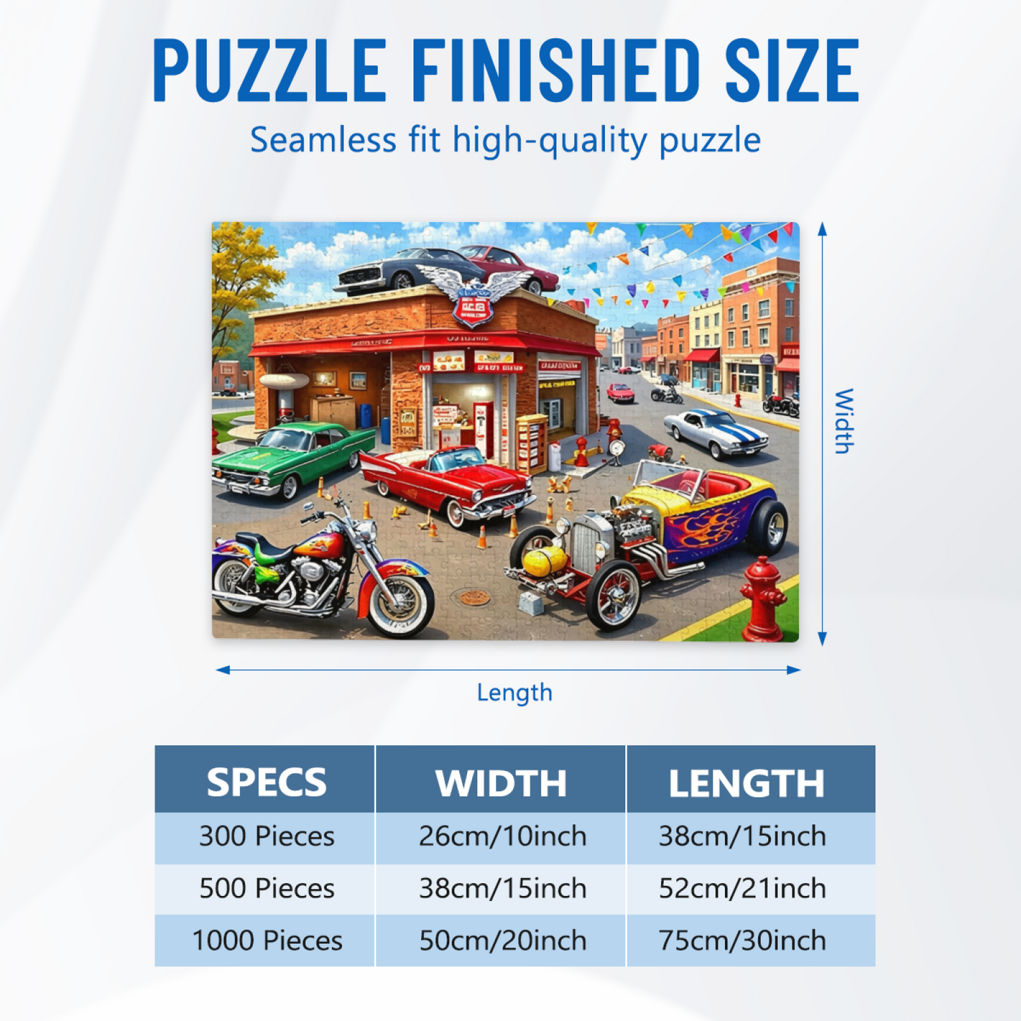Classic Hot Rod & Motorcycle Retro Garage Street Jigsaw Puzzle | Cool Vintage Muscle Car Puzzle 300/500/1000 Pieces