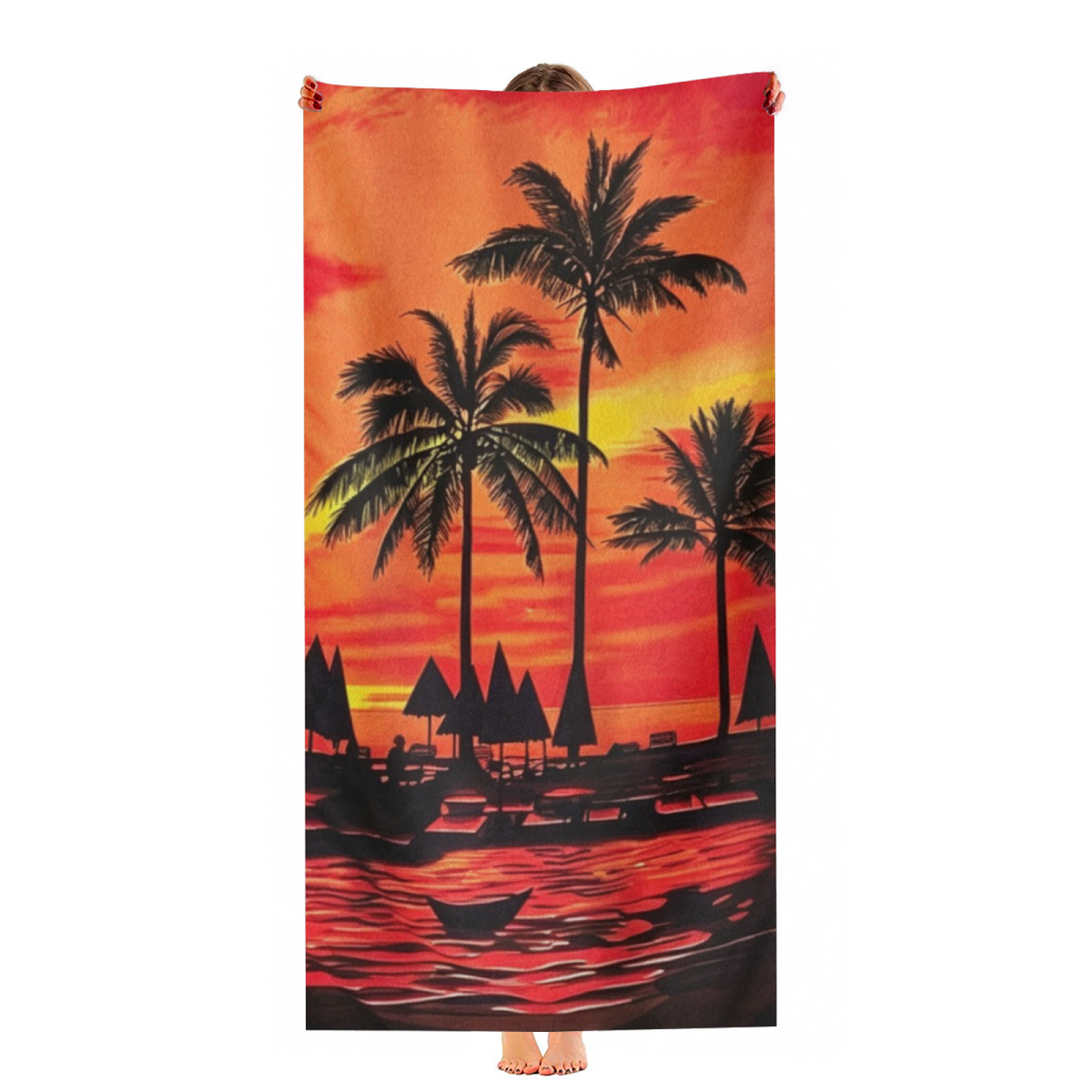 Sunset Coconut Palm Tree Scenery Beach Towel, Luxuriously Soft & Powerful Water Absorption, Multi Size Selection for Relaxing Beachside Lounging