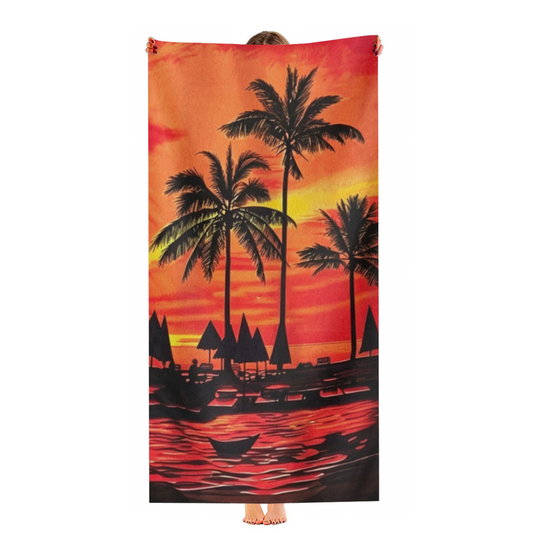 Sunset Coconut Palm Tree Scenery Beach Towel, Luxuriously Soft & Powerful Water Absorption, Multi Size Selection for Relaxing Beachside Lounging