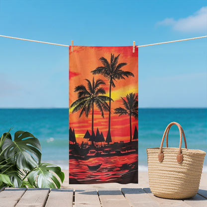 Sunset Coconut Palm Tree Scenery Beach Towel, Luxuriously Soft & Powerful Water Absorption, Multi Size Selection for Relaxing Beachside Lounging
