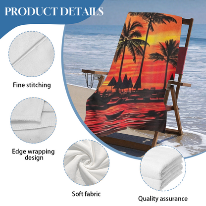 Sunset Coconut Palm Tree Scenery Beach Towel, Luxuriously Soft & Powerful Water Absorption, Multi Size Selection for Relaxing Beachside Lounging