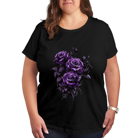 Deep Dark Purple Gothic Rose Trio Plus Size Women Printed T-Shirt