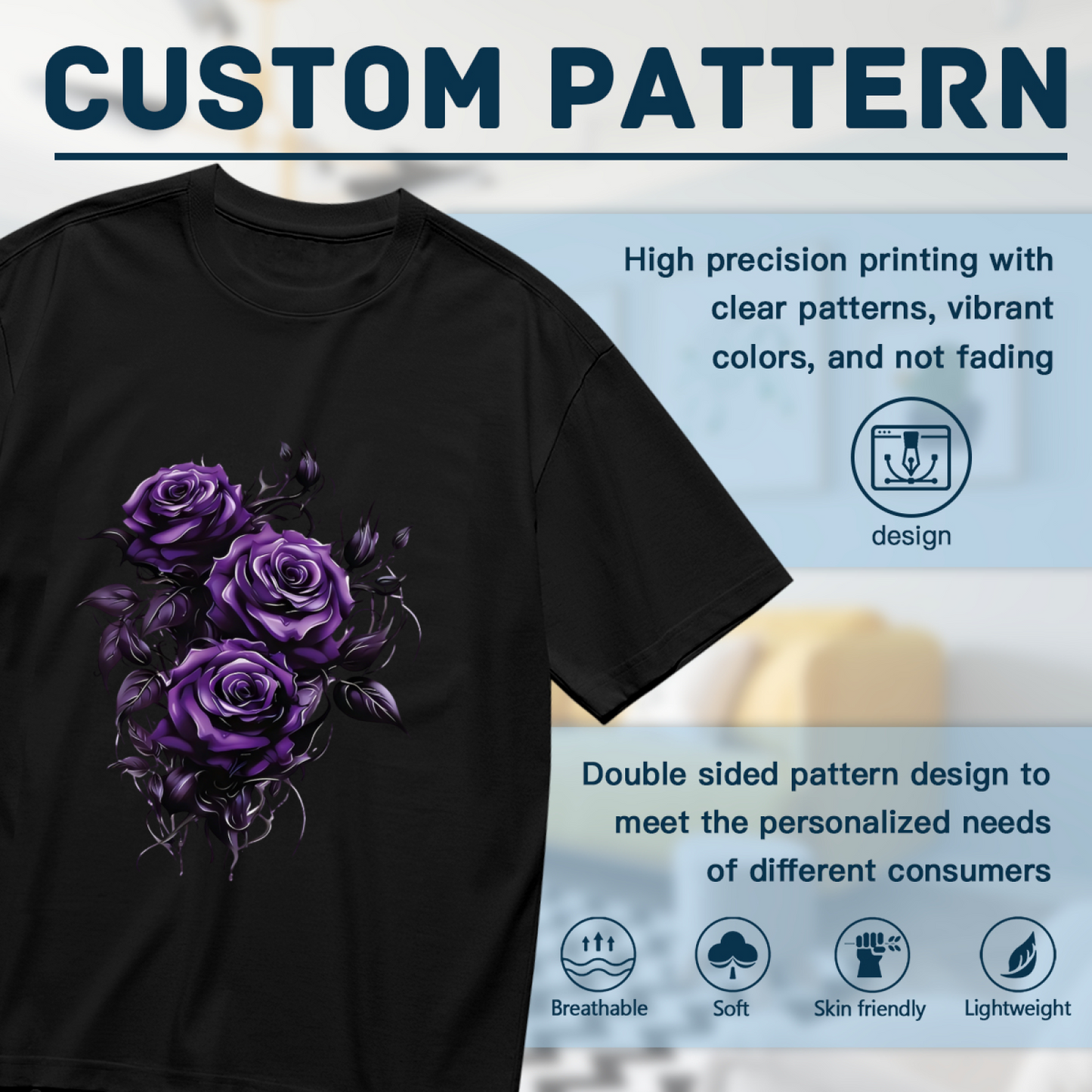 Deep Dark Purple Gothic Rose Trio Plus Size Women Printed T-Shirt