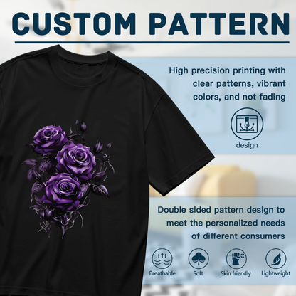 Deep Dark Purple Gothic Rose Trio Plus Size Women Printed T-Shirt
