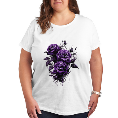 Deep Dark Purple Gothic Rose Trio Plus Size Women Printed T-Shirt