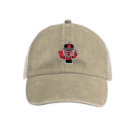 Hip Hop Bandana Guy Peace Sign Khaki Washed Mesh Streetwear Trucker Hat