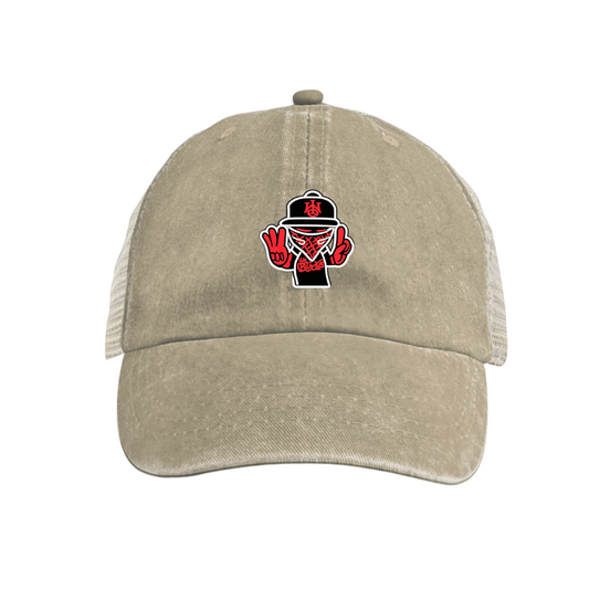 Hip Hop Bandana Guy Peace Sign Khaki Washed Mesh Streetwear Trucker Hat