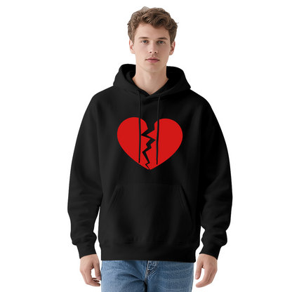 Broken Heart Edgy Comfort Black Hoodie, Unisex Street Pullover
