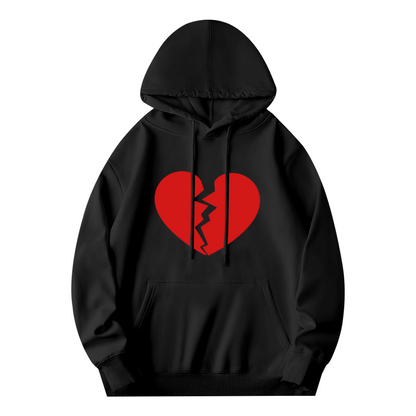 Broken Heart Edgy Comfort Black Hoodie, Unisex Street Pullover