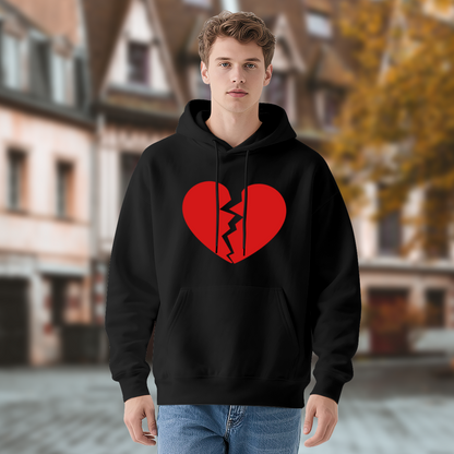 Broken Heart Edgy Comfort Black Hoodie, Unisex Street Pullover