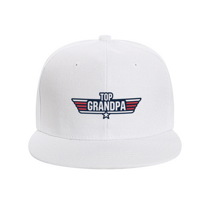 Top Grandpa Wing Star Logo White Flat Brim Hat, Patriotic Grandpa Gift Snapback