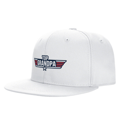 Top Grandpa Wing Star Logo White Flat Brim Hat, Patriotic Grandpa Gift Snapback