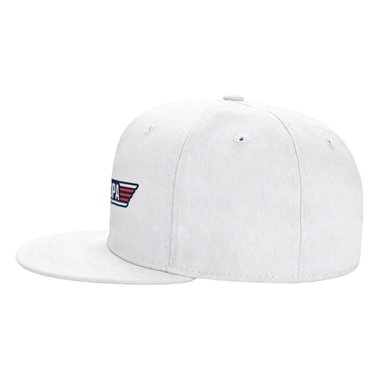 Top Grandpa Wing Star Logo White Flat Brim Hat, Patriotic Grandpa Gift Snapback