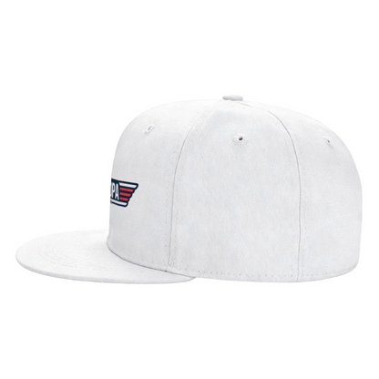 Top Grandpa Wing Star Logo White Flat Brim Hat, Patriotic Grandpa Gift Snapback