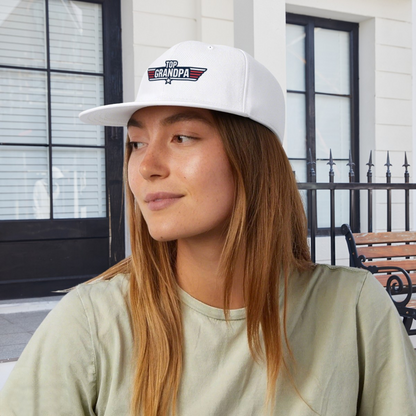 Top Grandpa Wing Star Logo White Flat Brim Hat, Patriotic Grandpa Gift Snapback