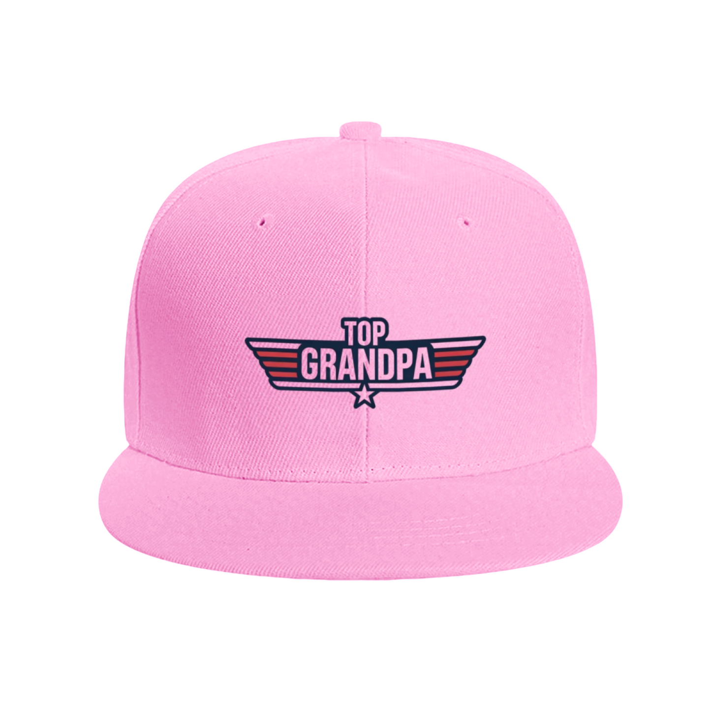 Top Grandpa Wing Star Logo White Flat Brim Hat, Patriotic Grandpa Gift Snapback