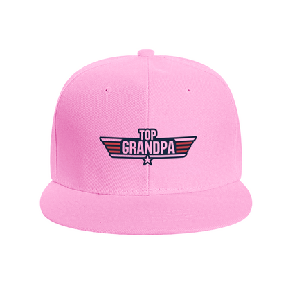 Top Grandpa Wing Star Logo White Flat Brim Hat, Patriotic Grandpa Gift Snapback