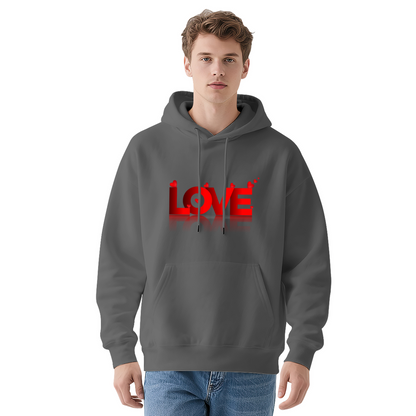 Red Heart LOVE Mirror Print Hoodie, Sweet Soft Comfort White Couple Hooded Top