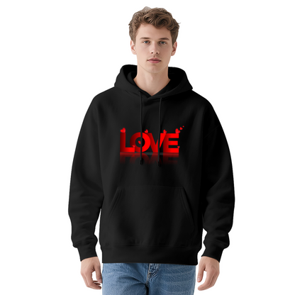 Red Heart LOVE Mirror Print Hoodie, Sweet Soft Comfort White Couple Hooded Top