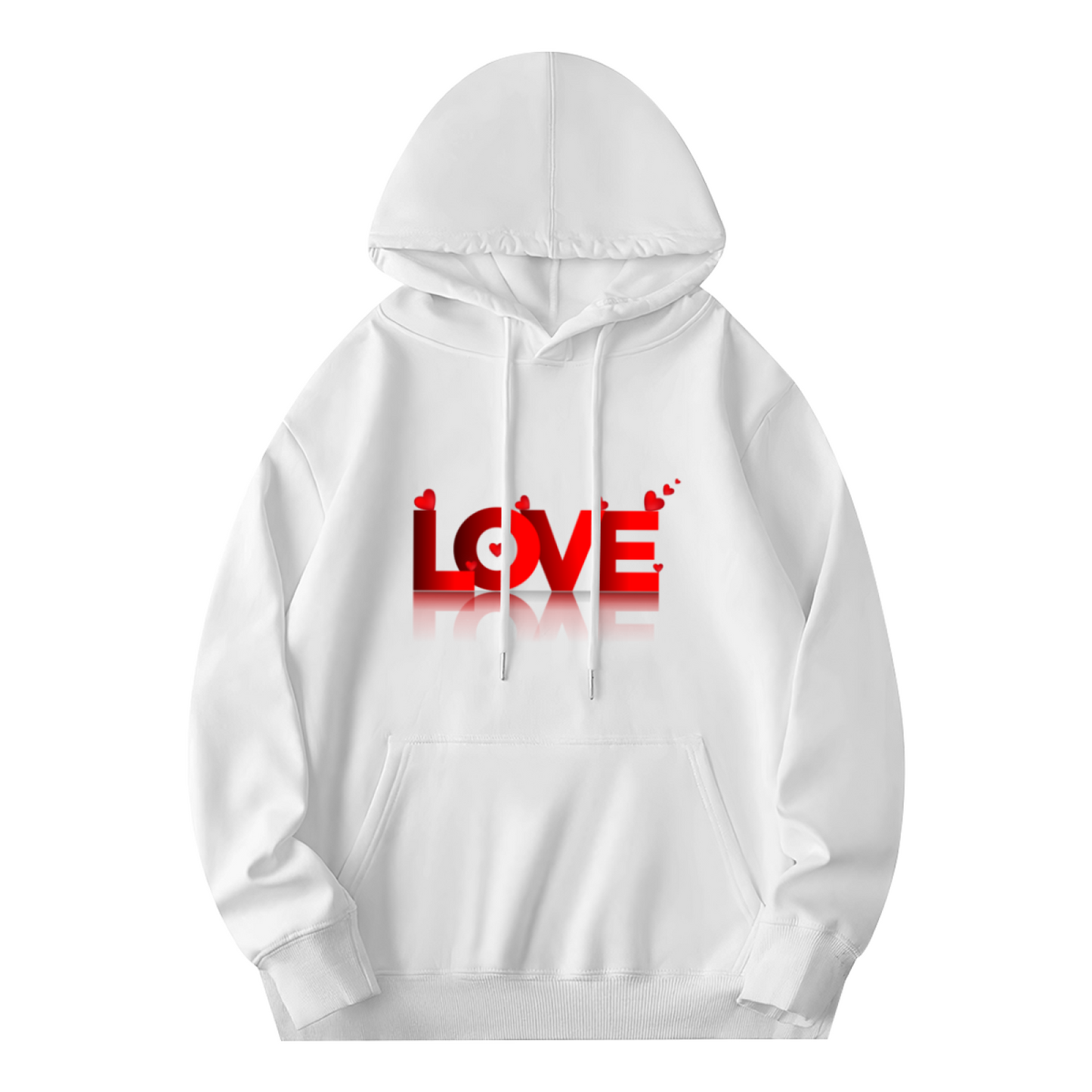 Red Heart LOVE Mirror Print Hoodie, Sweet Soft Comfort White Couple Hooded Top