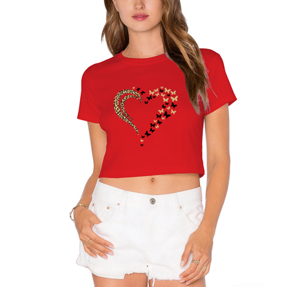 Leopard Butterfly Heart Lime Green Crop Top
