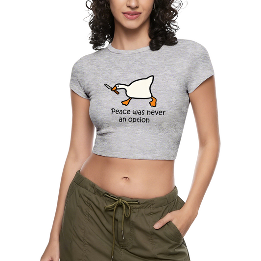 Peace Was Never An Option Goose Knife Meme Grey Crop Tee