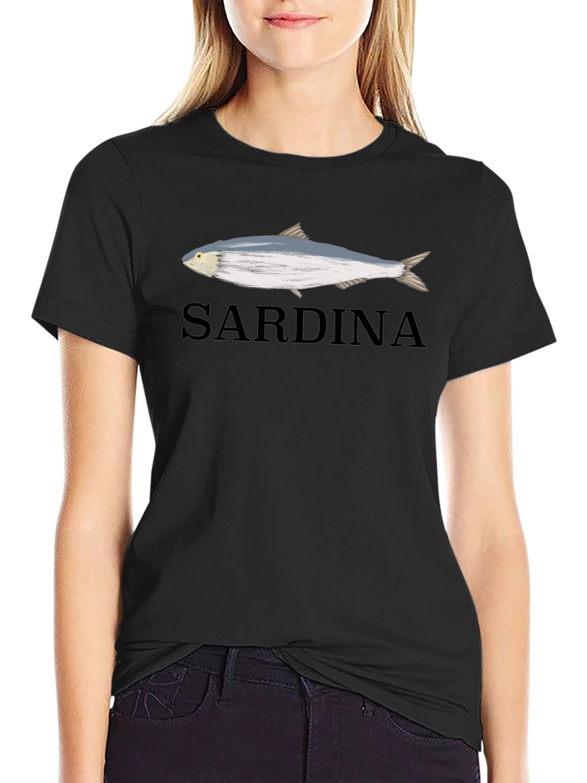 Sardina Graphic Tee - Black Cotton T-Shirt