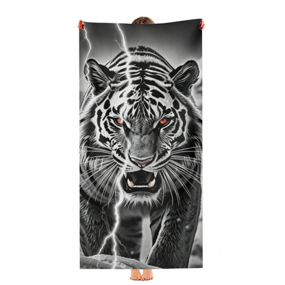 Black White Tiger Lightning Bold Print Beach Towel, Thick Soft & Quick Water Absorbent, Diverse Size Options Offer Sturdy Comfort for Outdoor Beach Trips