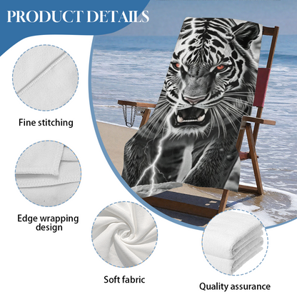 Black White Tiger Lightning Bold Print Beach Towel, Thick Soft & Quick Water Absorbent, Diverse Size Options Offer Sturdy Comfort for Outdoor Beach Trips