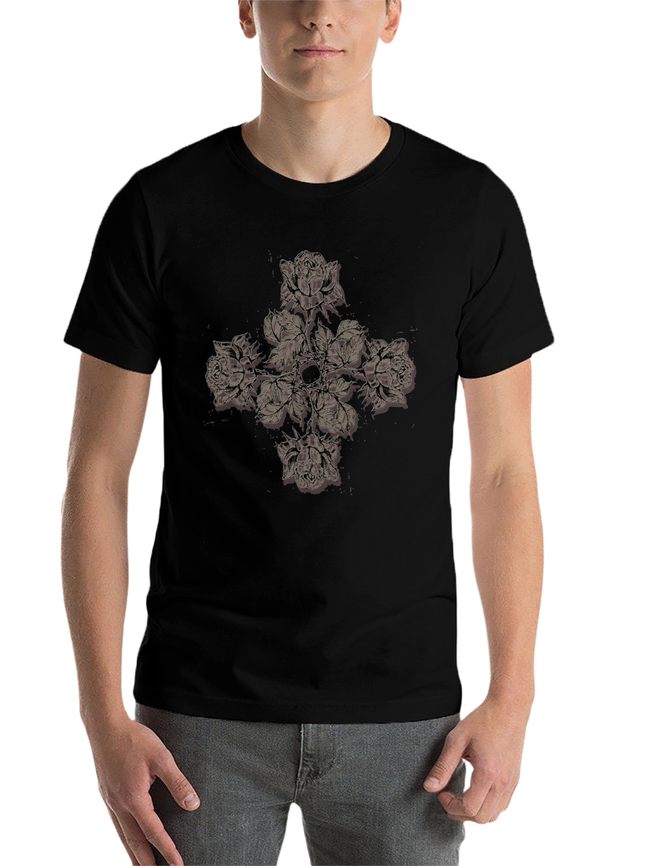 Floral Cross Graphic Print T-Shirt