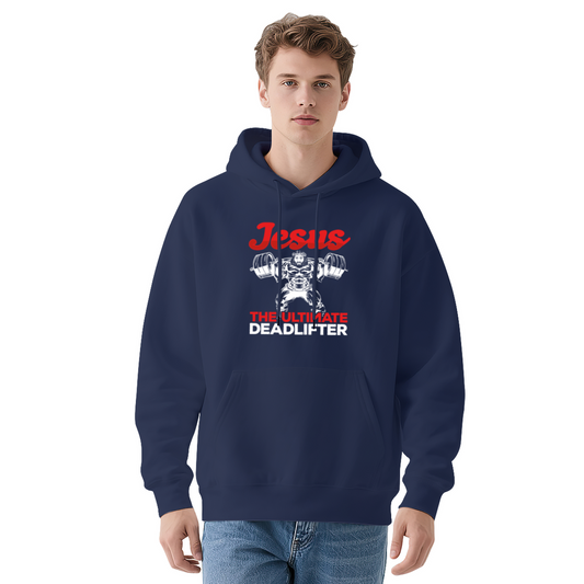 Jesus The Ultimate Deadlifter Navy Hoodie, Gym Men Comfort Top