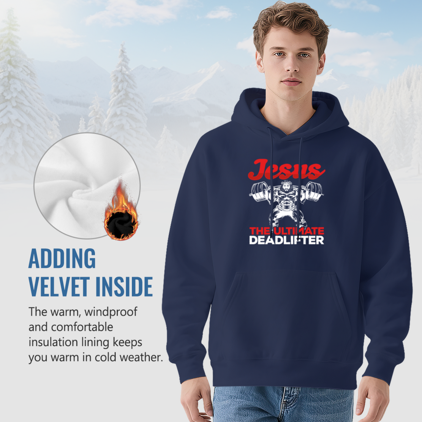 Jesus The Ultimate Deadlifter Navy Hoodie, Gym Men Comfort Top