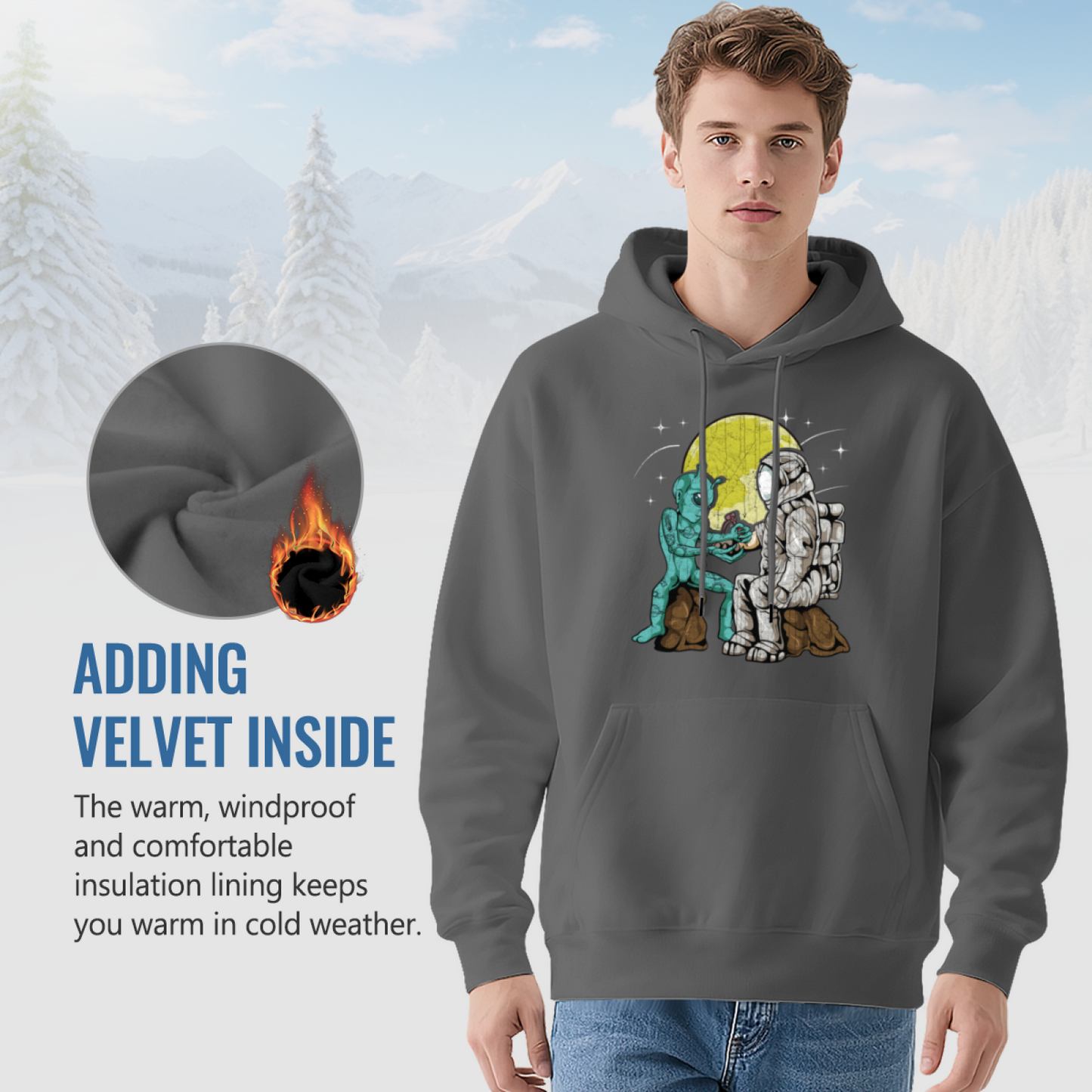 Retro Alien Astronaut Graphic Men Hoodie, All-Day Relax Comfort