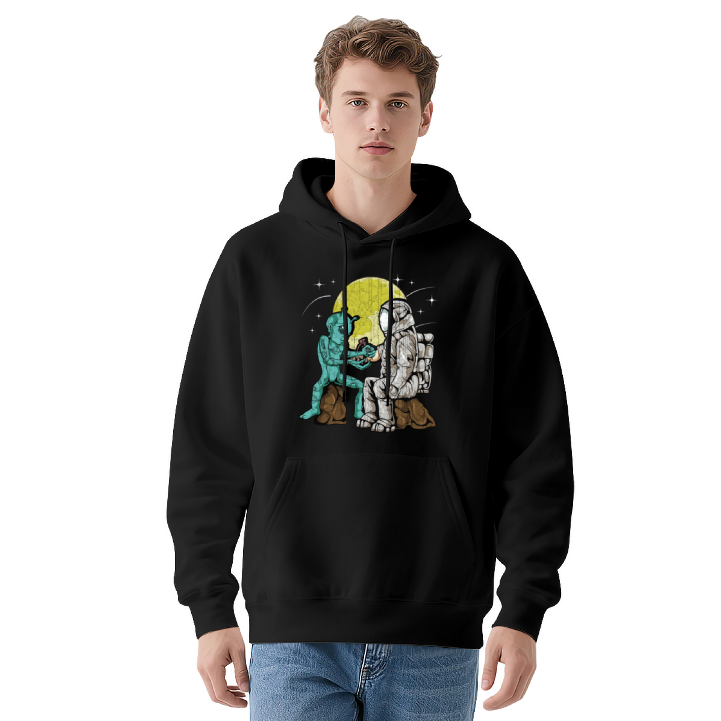 Retro Alien Astronaut Graphic Men Hoodie, All-Day Relax Comfort
