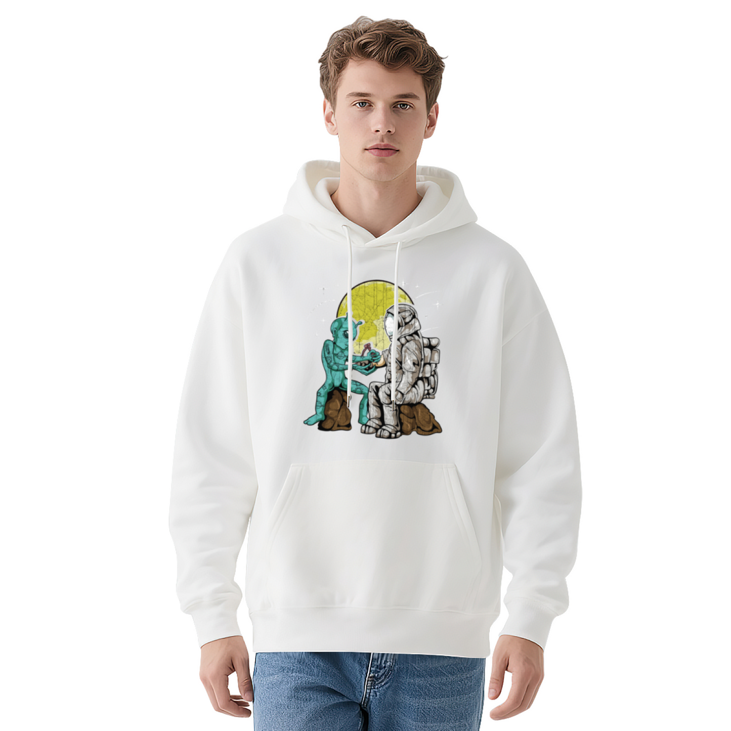 Retro Alien Astronaut Graphic Men Hoodie, All-Day Relax Comfort